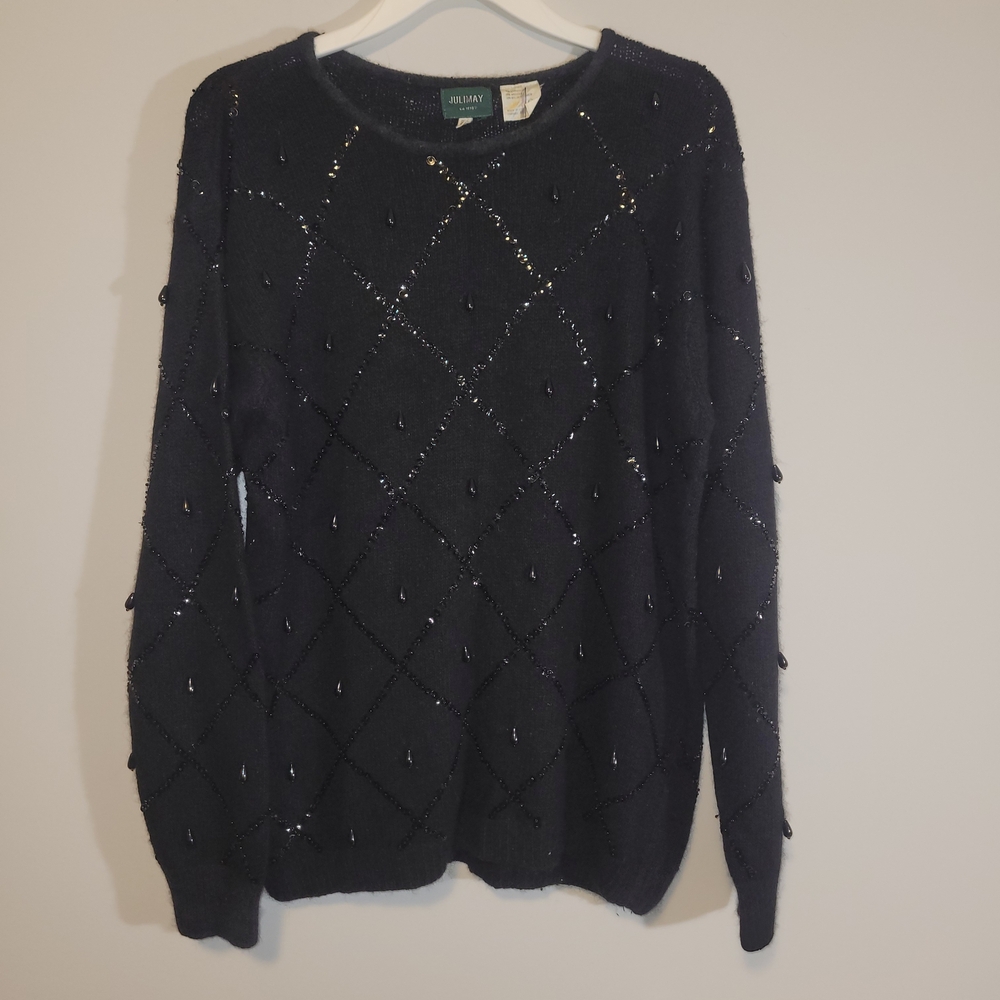 Julimay Beaded Angora Lambswool Sweater Black Embellished Knit M - Picture 3 of 7
